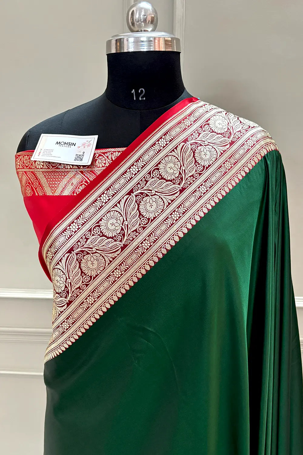 Botte Green and Red Royal Plain Katan Silk Banarasi Saree