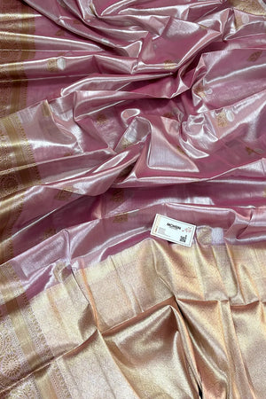 Baby Pink Golden Zari Tissue Silk Banarasi Saree