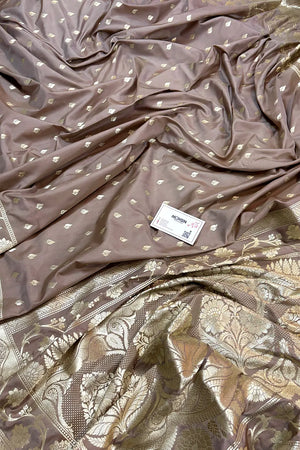 Beige Mahinki Buti Katan Silk Banarasi Saree