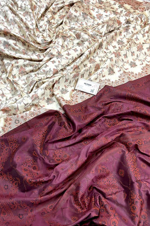 Beige and Wine Resham Silk Banarasi Saree