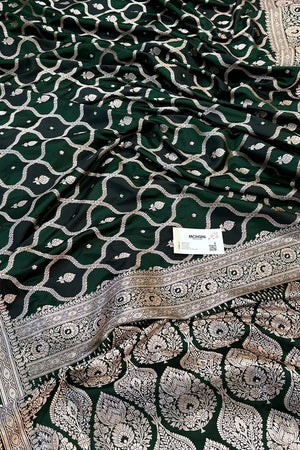 Bottle Green Ghulam Buti Katan Silk Banarasi Saree
