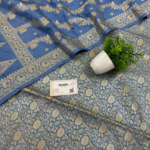 Dark Firozi Golden Zari Katan Silk Banarasi Suit