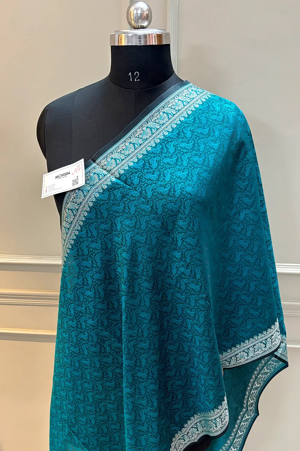 Dark Firozi Resham Zari Silk Banarasi Stole