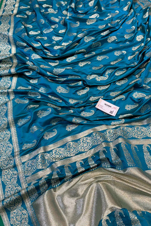 Firozi Unicorn Buti Katan Silk Banarasi Saree