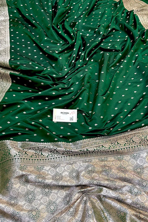 Green Golden Zari Katan Silk Banarasi Saree