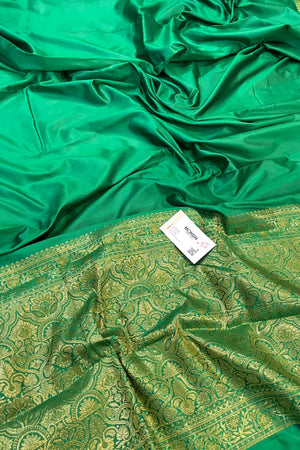 Green Plain Golden Zari Silky Banarasi Saree