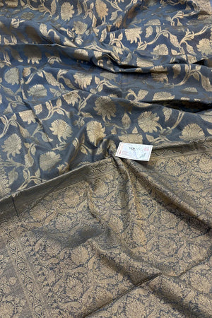 Grey Golden Zari Chanderi Silk Banarasi Saree