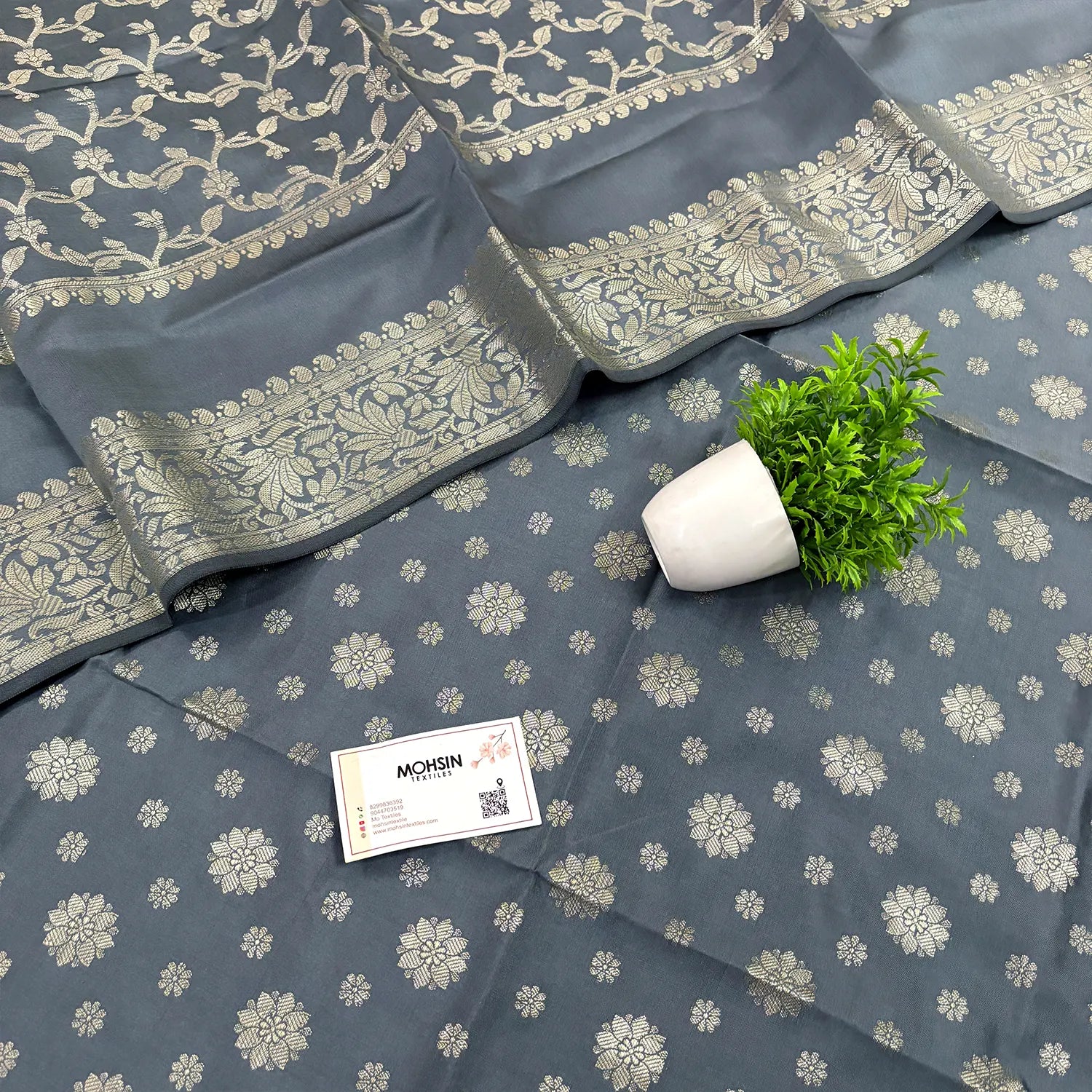 Grey Shaktiman Buti Satin Silk Banarasi Suit