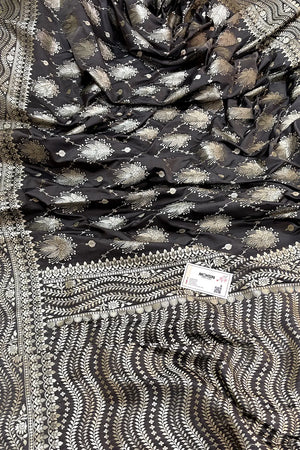 Grey Spider Jaal Katan Silk Banarasi Saree