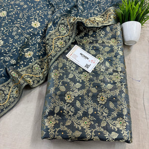 Grey Stone Work Kimkhab Silk Banarasi Gharara