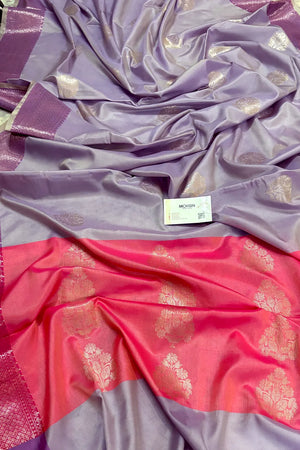 Lavender and Pink Golden Zari Banarasi Silk Saree