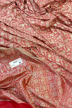 Light Peach and Peach Gulabi Jaal Katan Silk Banarasi Saree