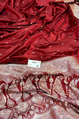 Maroon Golden Zari Katan Silk Banarasi Saree