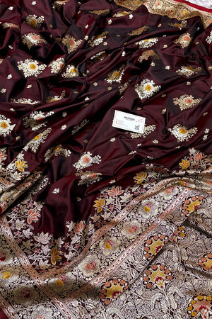 Maroon Golden Zari Katan Silk Banarasi Saree