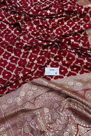 Maroon Qaidi Buti Katan Silk Banarasi Saree