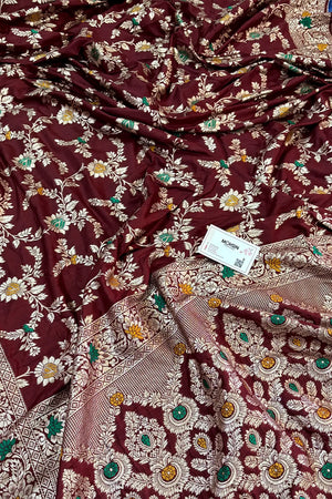 Maroon Resham Zari Silky Banarasi Saree