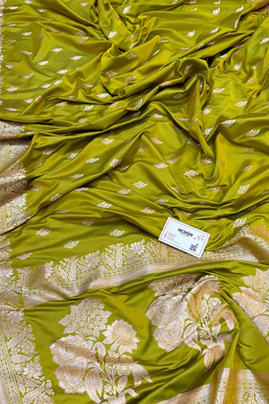 Mehendi Aatari Buti Katan Silk Banarasi Saree