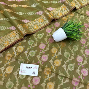 Mehendi Sindhuri Phool Resham Silk Banarasi Suit