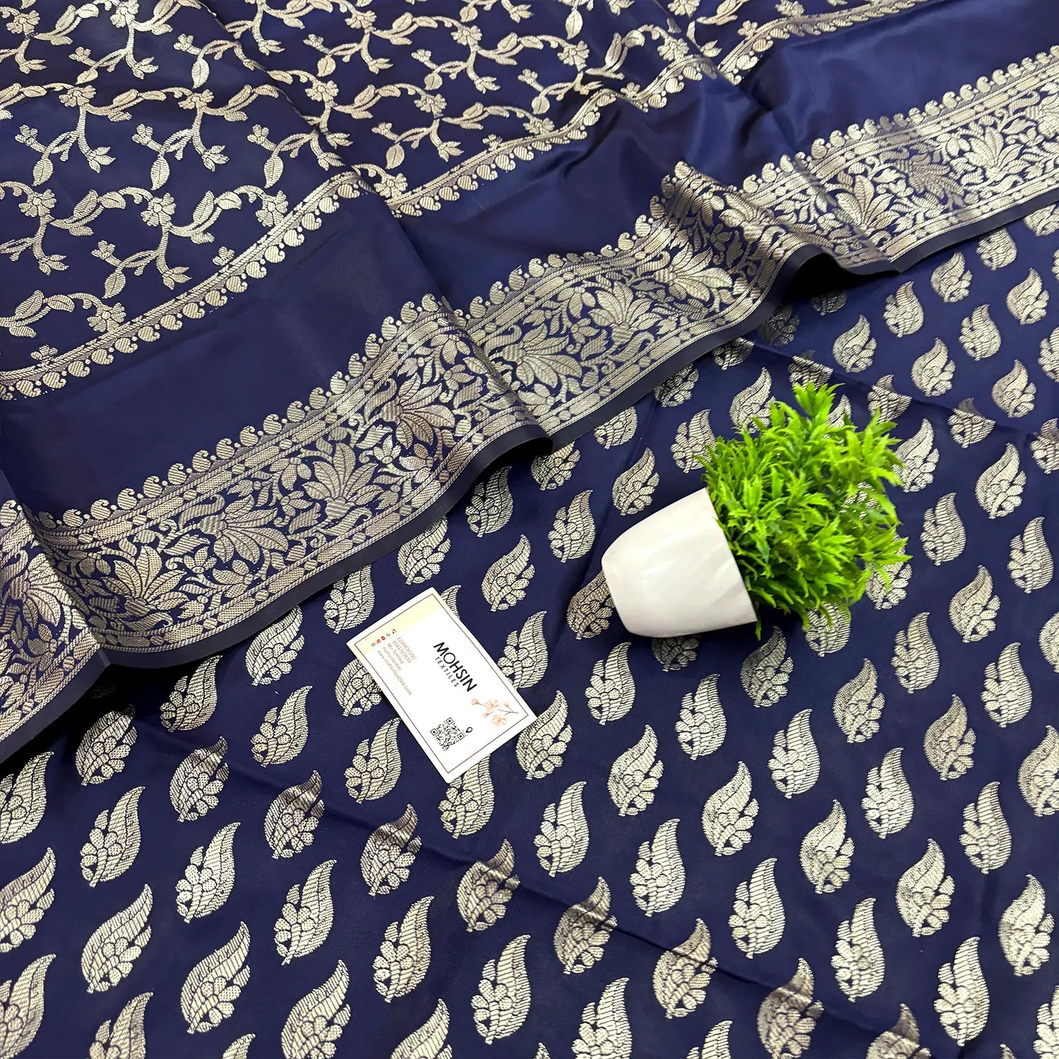 Navy Blue Agnipath Buti Satin Silk Banarasi Suit