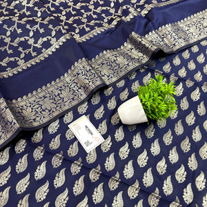 Navy Blue Agnipath Buti Satin Silk Banarasi Suit