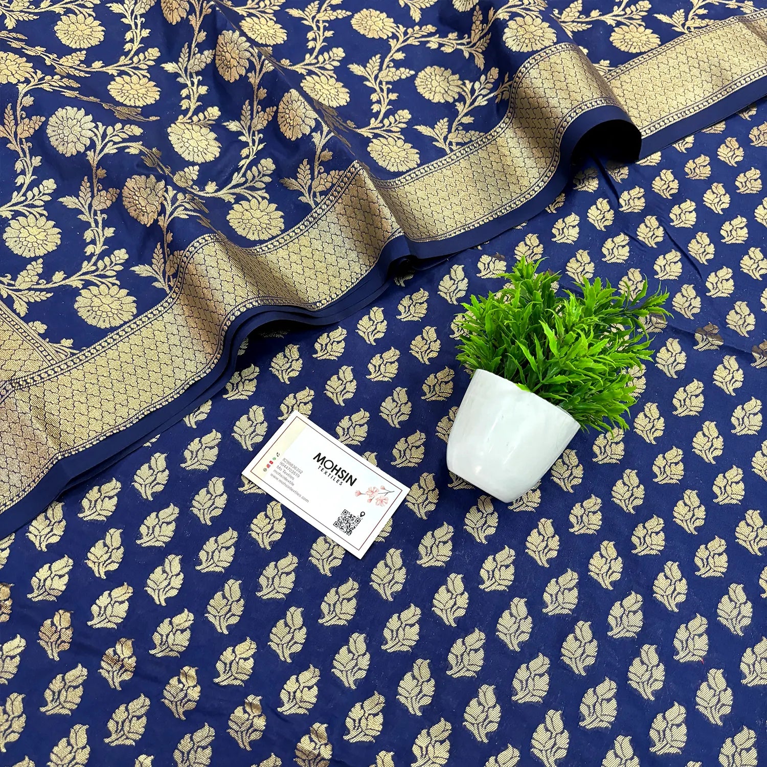 Navy Blue Gumbad Patti Katan Silk Banarasi Suit