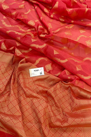 Peach Behti Ganga Chanderi Silk Banarasi Saree