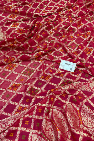 Peach Golden Zari Georgette Silk Banarasi Saree