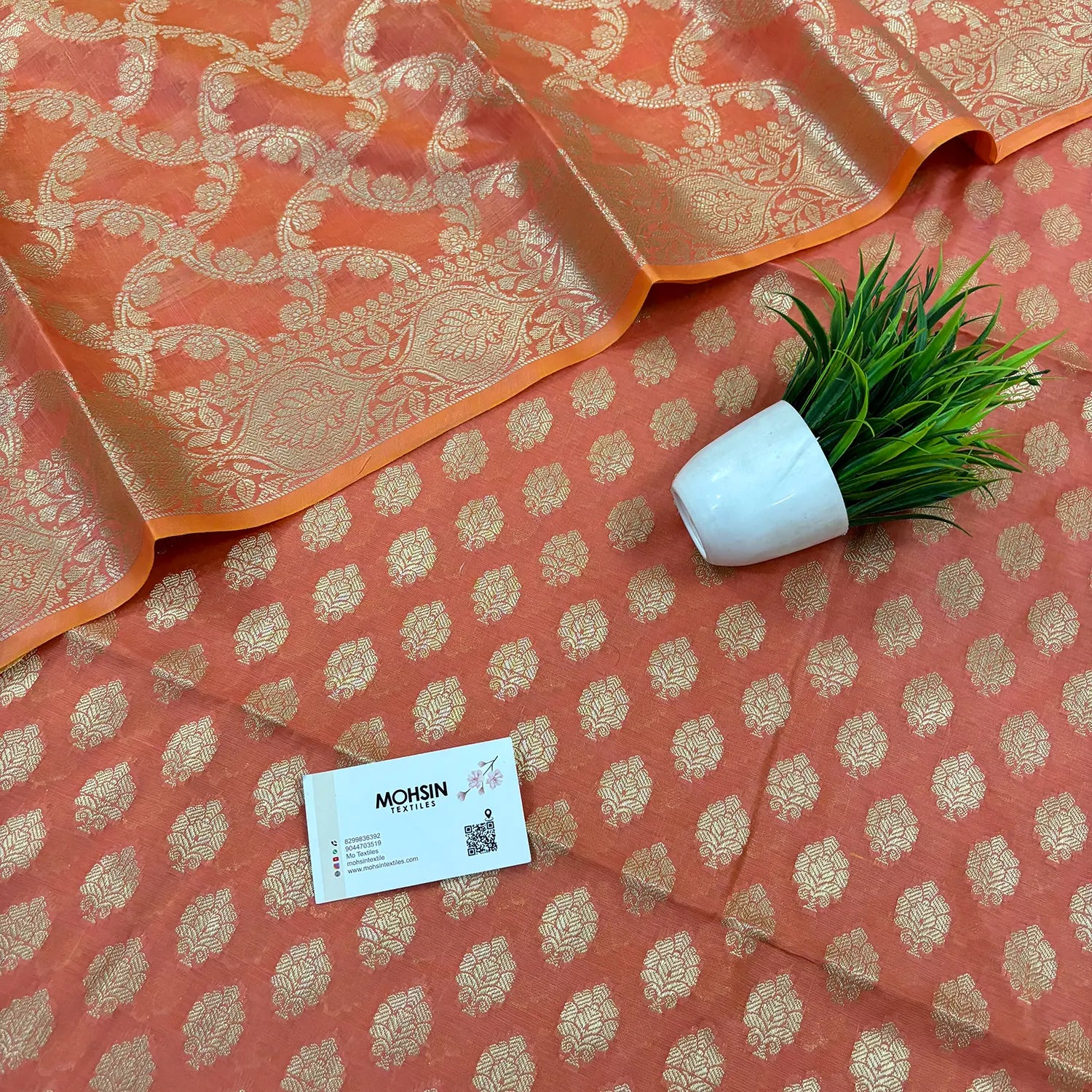 Peach Golden Zari Resham Silk Banarasi Suit