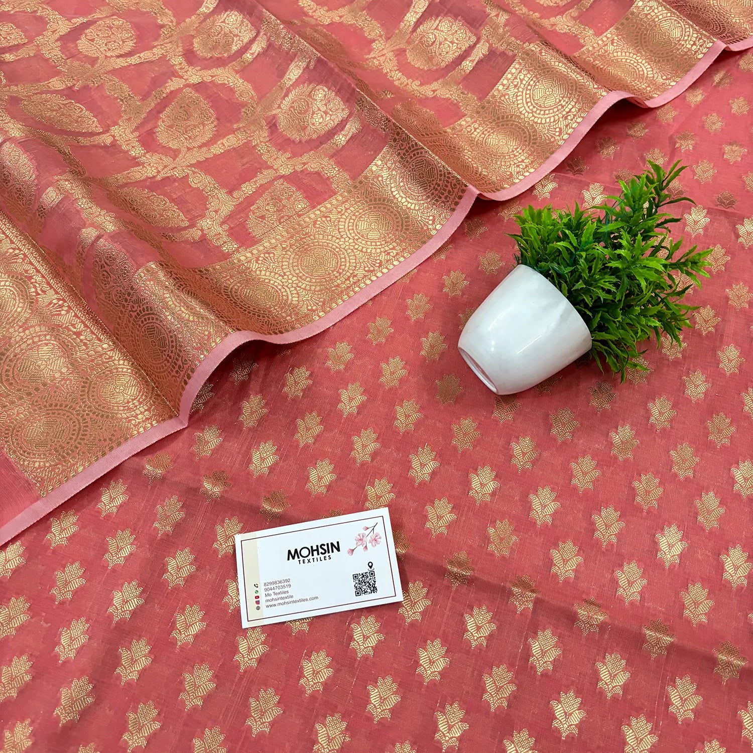 Peach Golden Zari Resham Silk Banarasi Suit