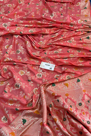 Peach Resham Zari Silky Banarasi Saree