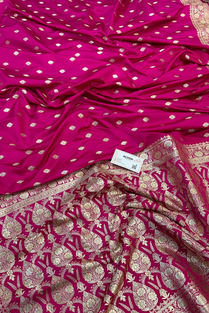 Pink Flying Buti Katan Silk Banarasi Saree