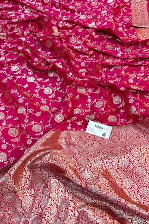 Pink Golden Zari Katan Silk Banarasi Saree