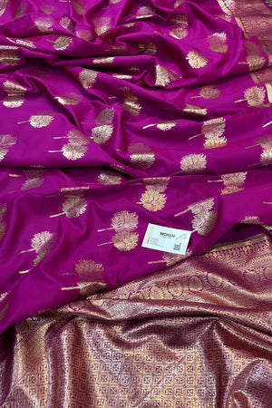 Pink Golden Zari Silky Banarasi Saree