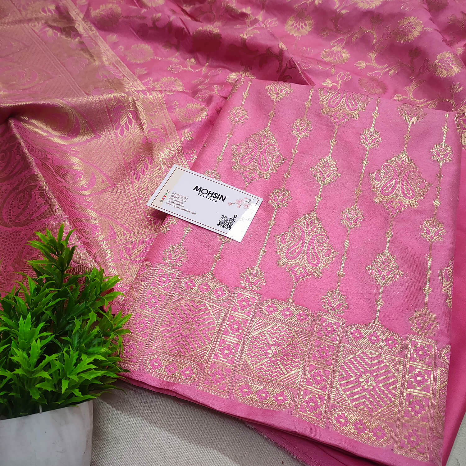 Pink With Pink Meena Katan Silk Banarasi Suit