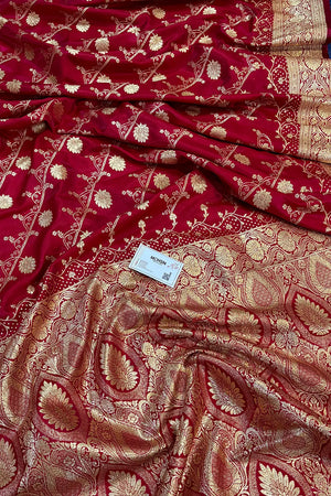 Pinkish Red Bhawar Jaal Katan Silk Banarasi Saree
