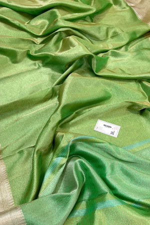 Pista Golden Zari Tissue Silk Banarasi Saree
