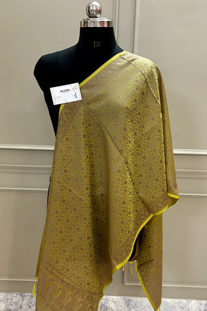 Pista Resham Zari Silk Banarasi Stole