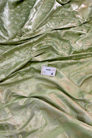 Pista Surajmukhi Jaal Katan Silk Banarasi Saree