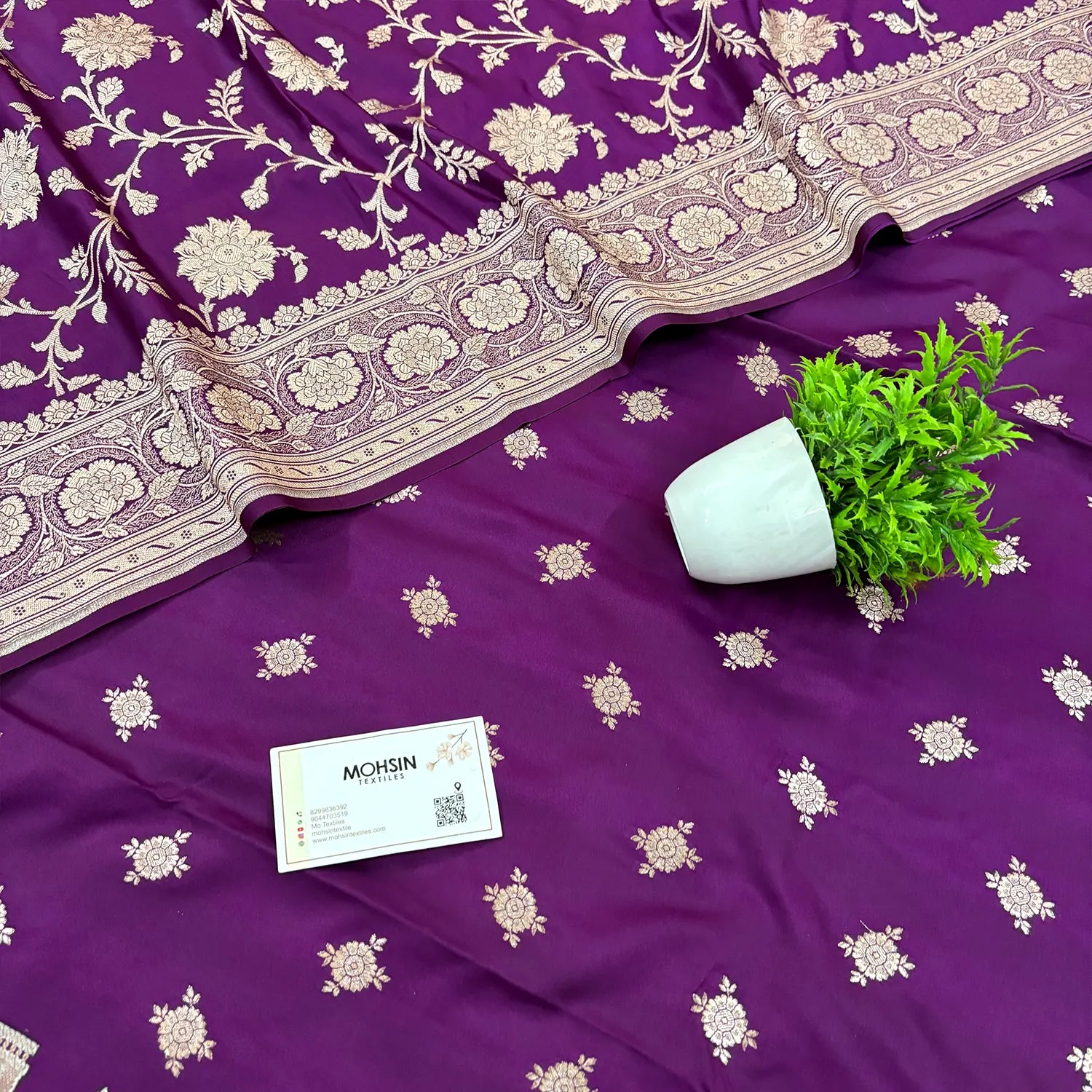 Purple Ganga Ghat Katan Silk Banarasi Suit