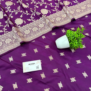 Purple Ganga Ghat Katan Silk Banarasi Suit