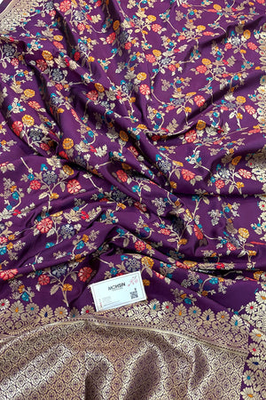 Purple Golden Zari Katan Silk Banarasi Dupatta