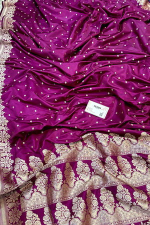 Purple Hawahawai Buti Katan Silk Banarasi Saree