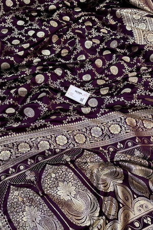 Purple Pankhuri Jaal Katan Silk Banarasi Saree