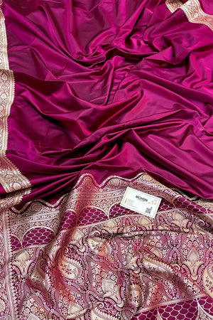 Purple Plain Zari Border Katan Silk Banarasi Saree