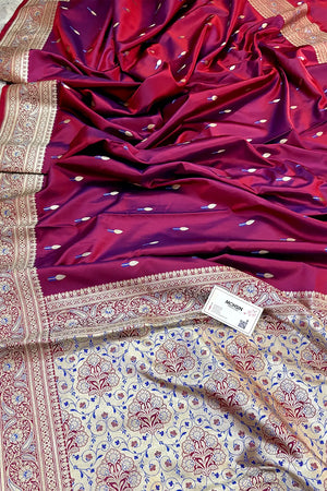 Purple Wine Tilak Buti Katan Silk Banarasi Saree