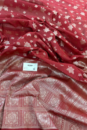 Red Autumn Buti Chanderi Silk Banarasi Saree