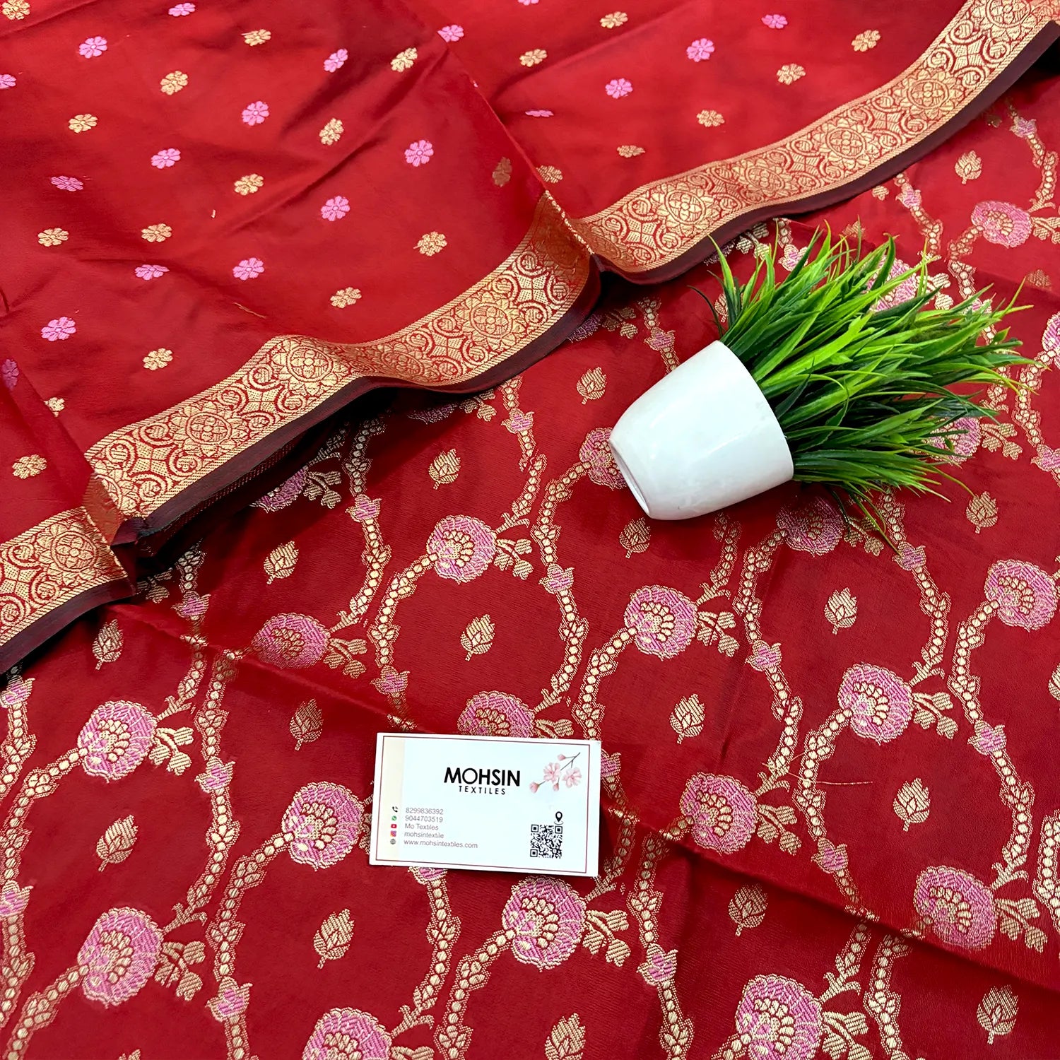 Red Golden Zari Satin Silk Banarasi Suit