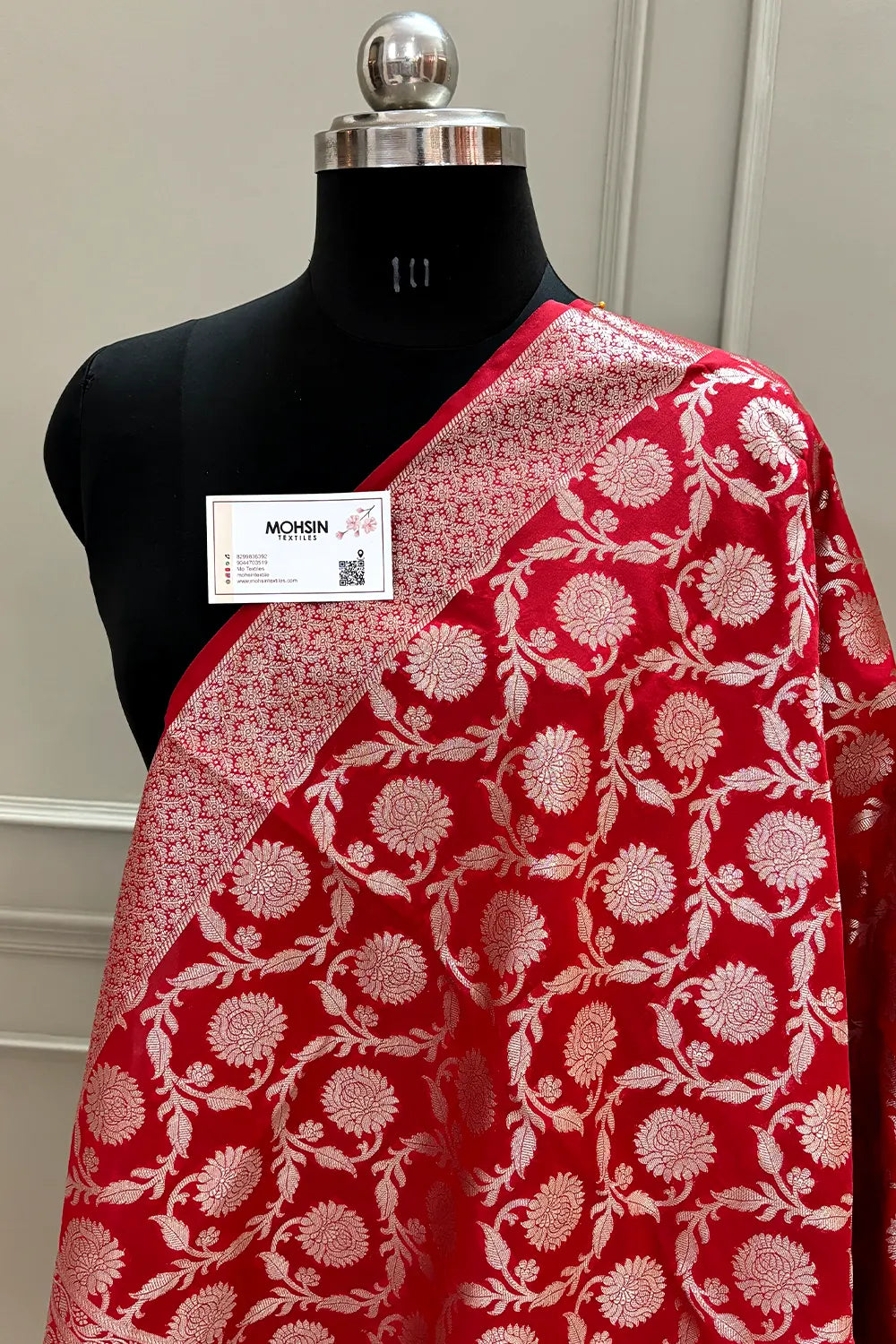 Red Golden Zari Katan Silk Banarasi Dupatta