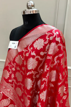 Red Golden Zari Katan Silk Banarasi Dupatta