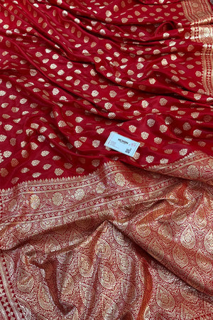 Red Golden Zari Katan Silk Banarasi Saree
